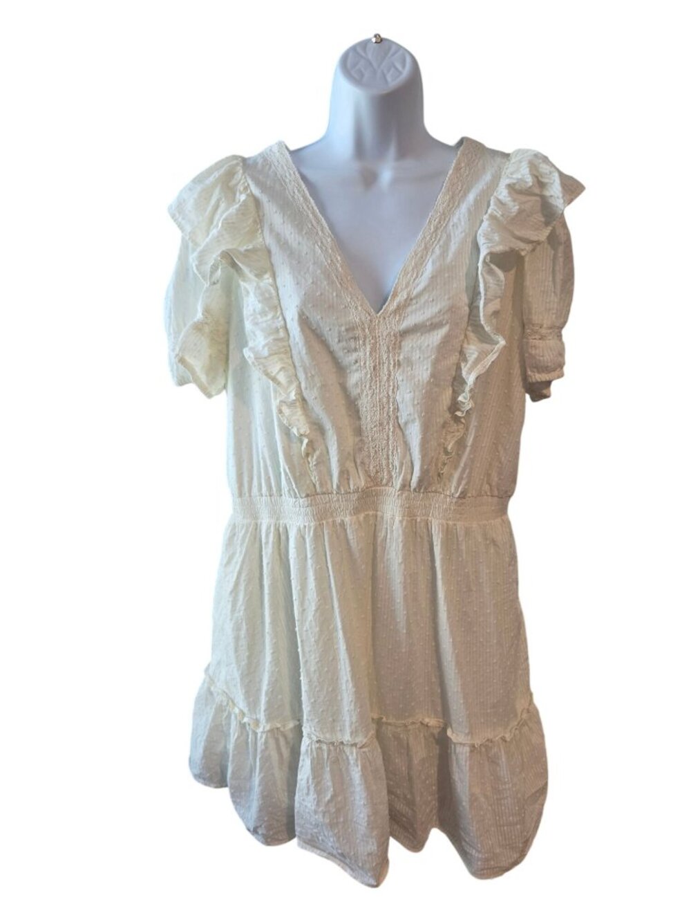 LC Lauren Conrad XL Ivory Cotton Swiss Dot Ruffle Dress Cottagecore Boho Lace